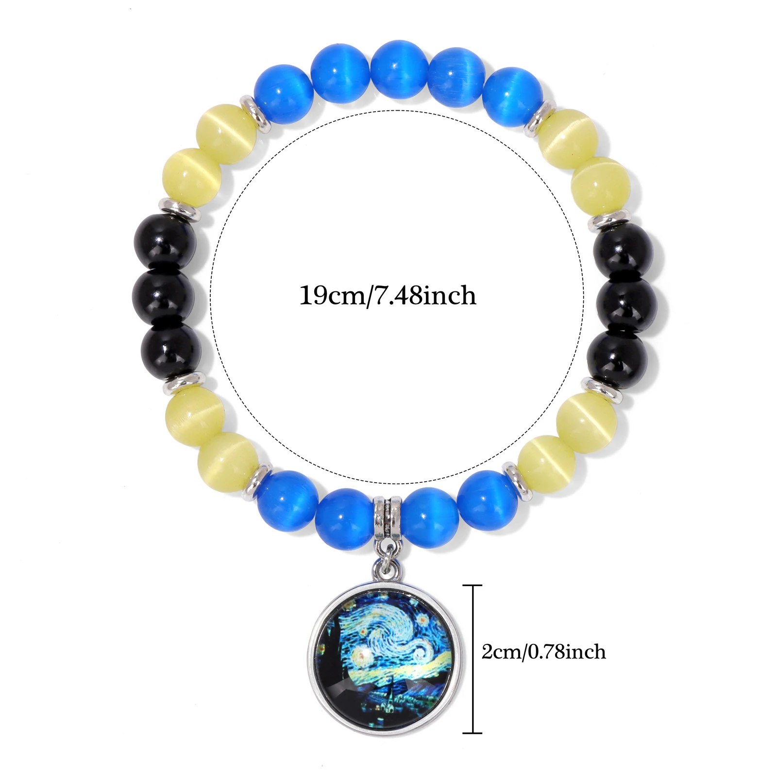 فان جوخ عباد الشمس سحر سوار القط العين حجر مطرز أساور ممتدة للنساء الرجال لوحات فنية سوار مجوهرات هدية