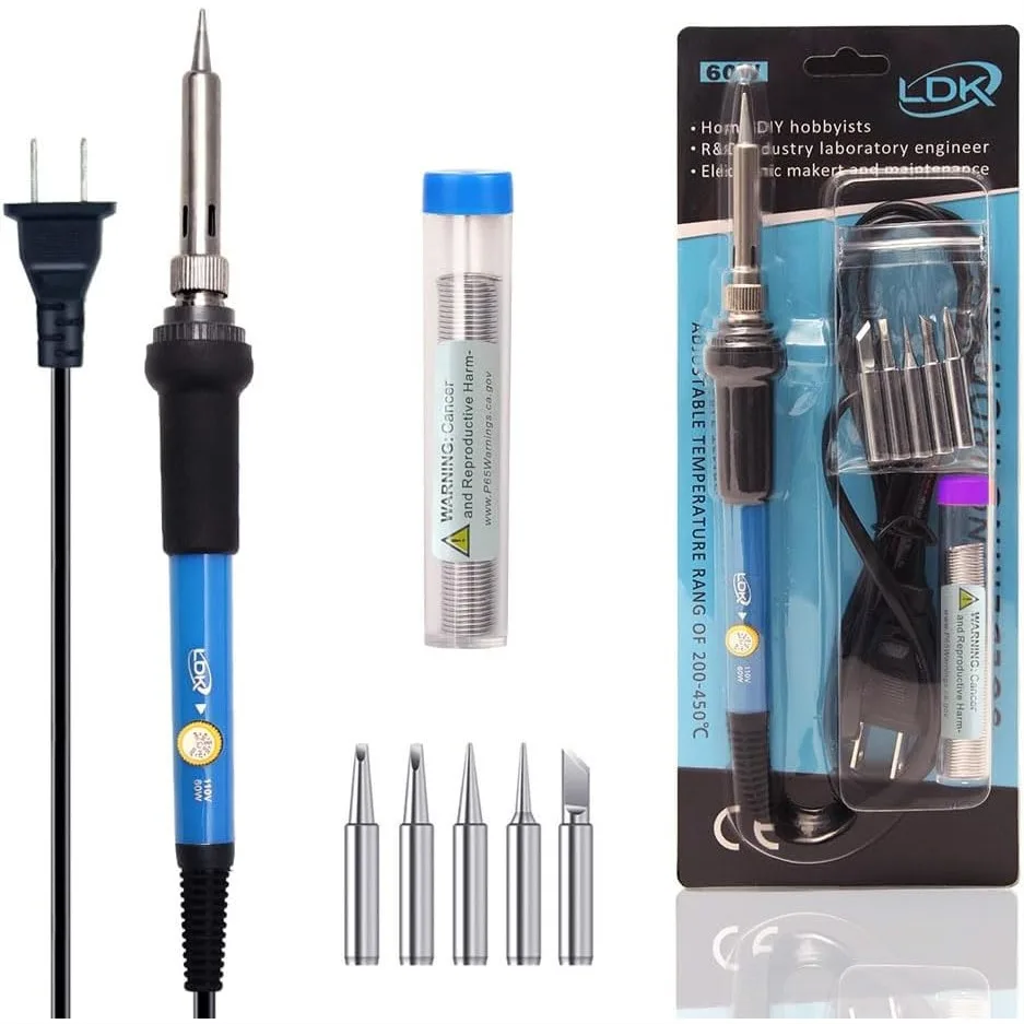 

Soldering Iron Kit 60W 110V Adjustable Temperature with 5 Tips and Solder Wire for Electronics DIY Repairs