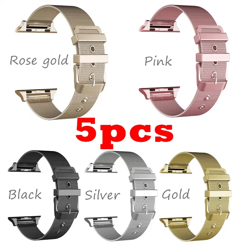 FF-46p 5pcs Stainless Steel Metal Strap For Apple Watch 6 5 4 3 2 Band 38mm42mm Sport Bracelet for iWatch 40mm44mm buckle band