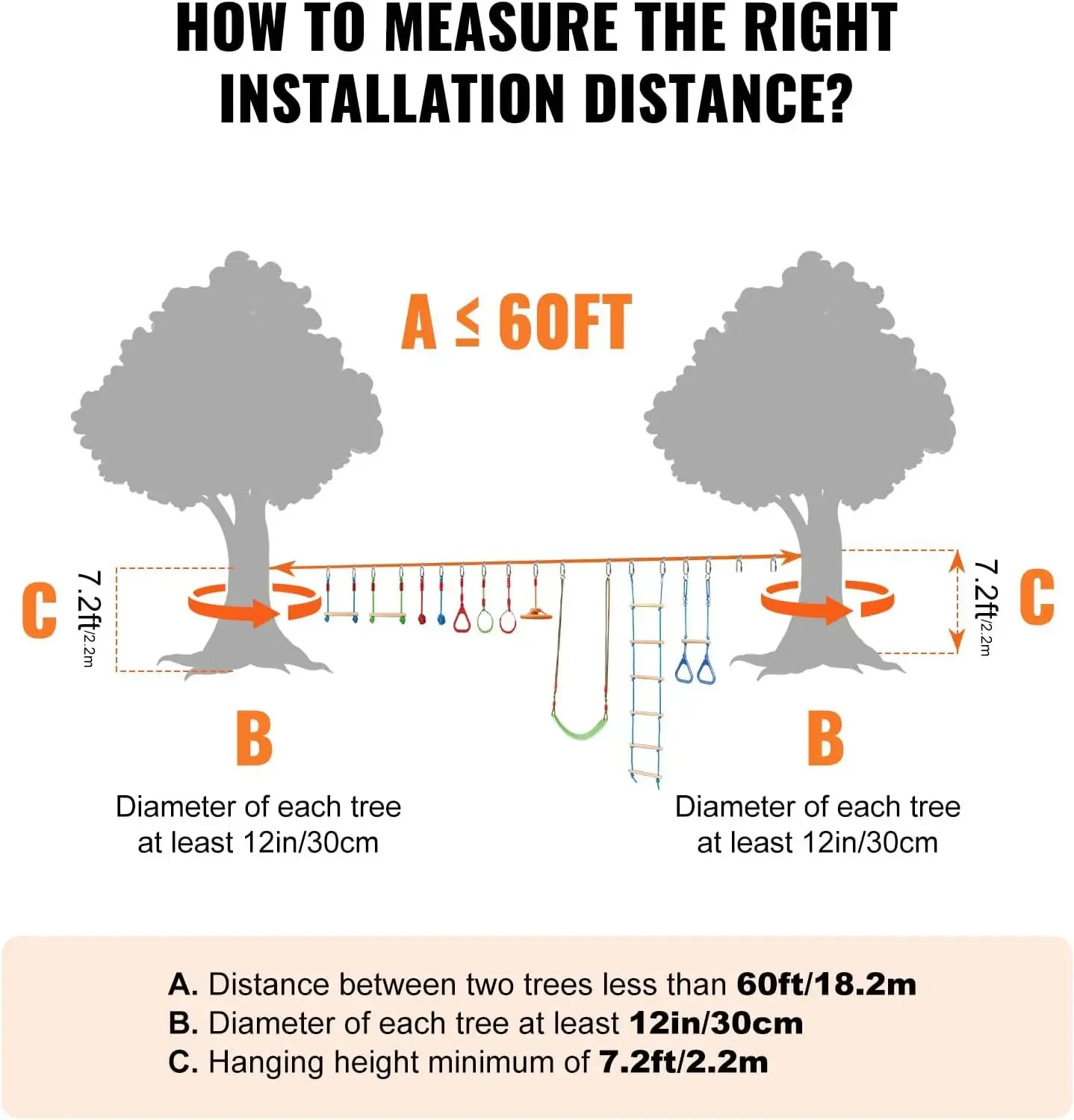Ninja Warrior Obstacle Course for Kids, 2 x 60 ft Weatherproof Slacklines, 500lbs Weight Capacity Monkey Line