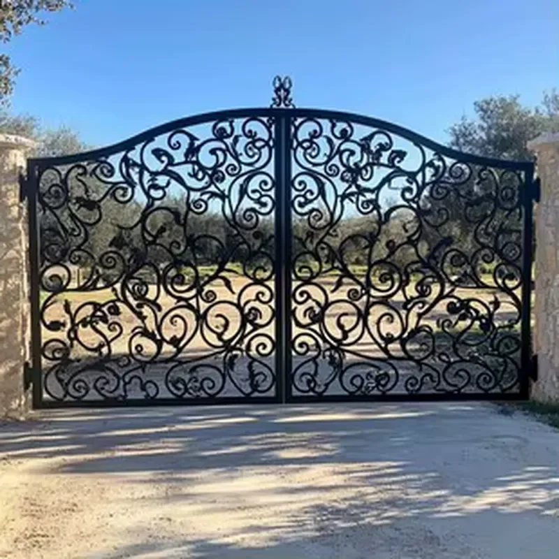 Custom Artistic Wrought Iron Ornamental Entry Gate with Floral Patterns & Brass Accents Waterproof Feature for Villas & Parks