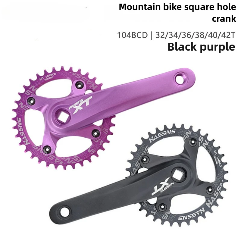 

MTB Bicycle Crank Square Hole Sprocket 104BCD 170mm Purple Black Crank Round 32/34/36/38/40/42 Narrow Chainrings MTB Crankset