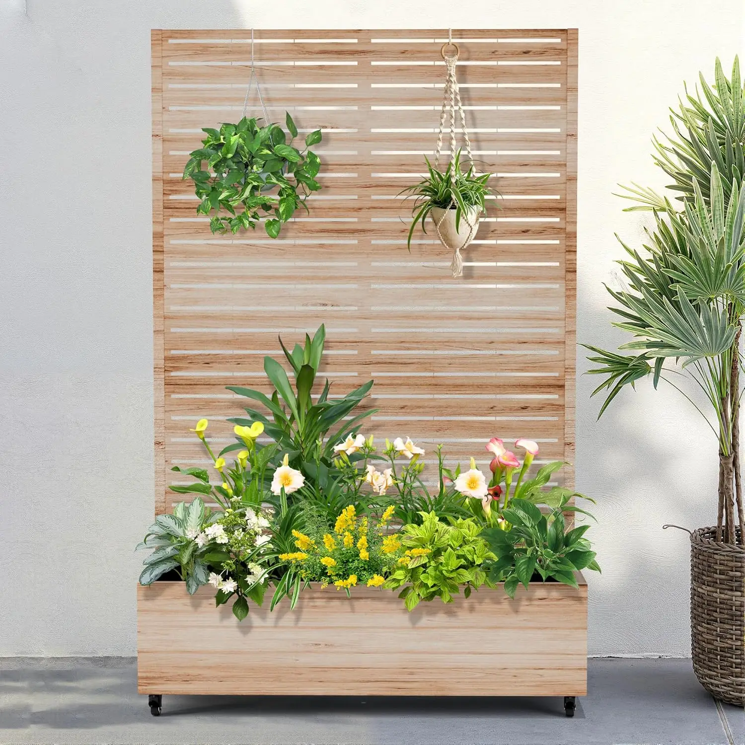 

Metal Raised Garden Bed with Wheels and Trellis,73"x47"x16" Planter Box for Climbing Plants, Vegetables & Vines, Features Privac