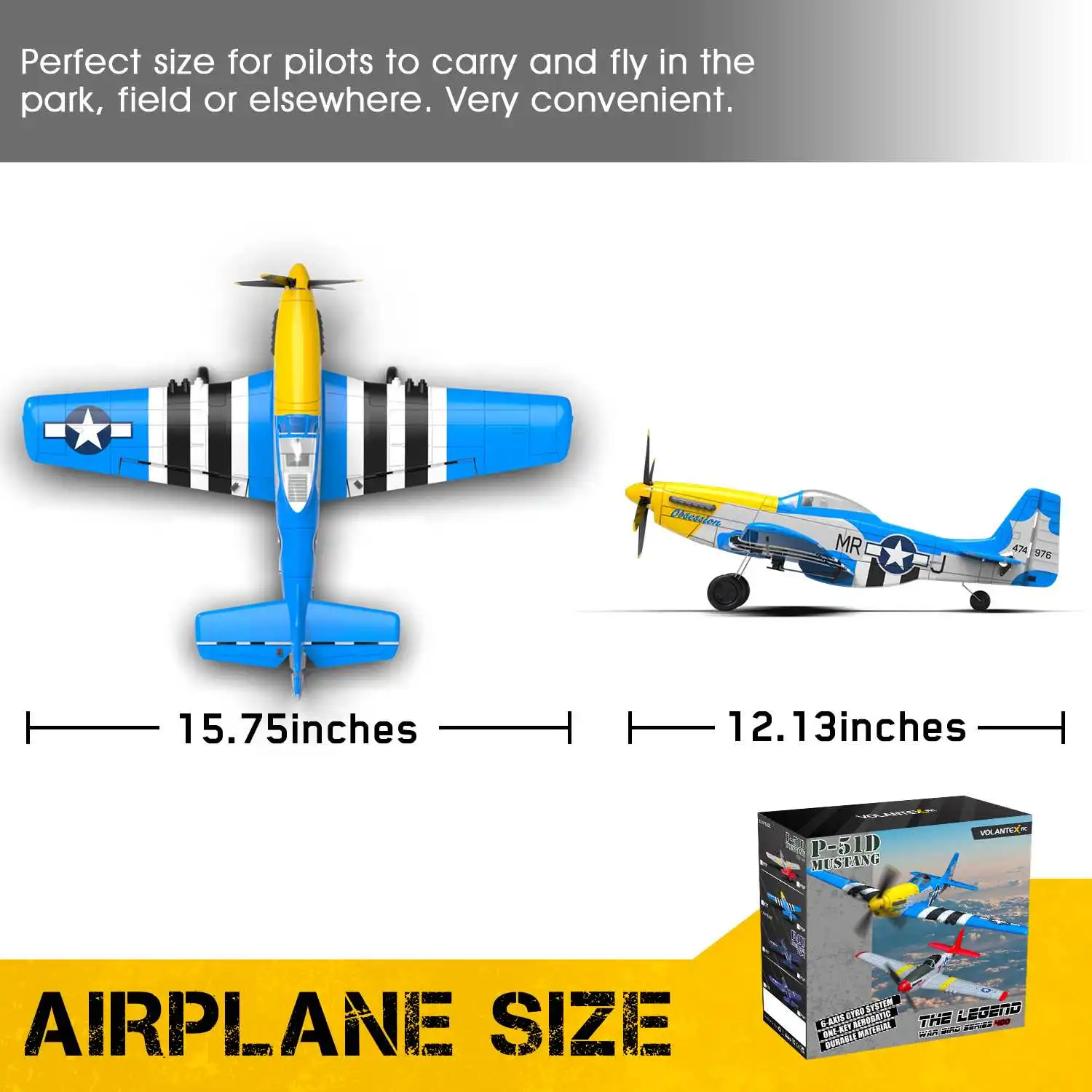 P-51D V2 EPP 400mm Envergure 2.4G 4CH 6-Axis pouvez-vous ro One Key ahiobatics XPilot Stabilization System RC Airplane Trainer RTF