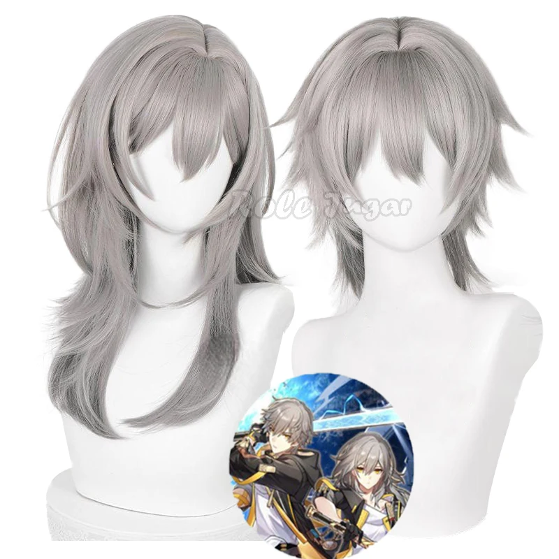 

Honkai Star Rail Caelus Cosplay Wig Short Grey Wigs Game Trailblazer Cosplay Heat Resistant Wig for Halloween Party Role Play