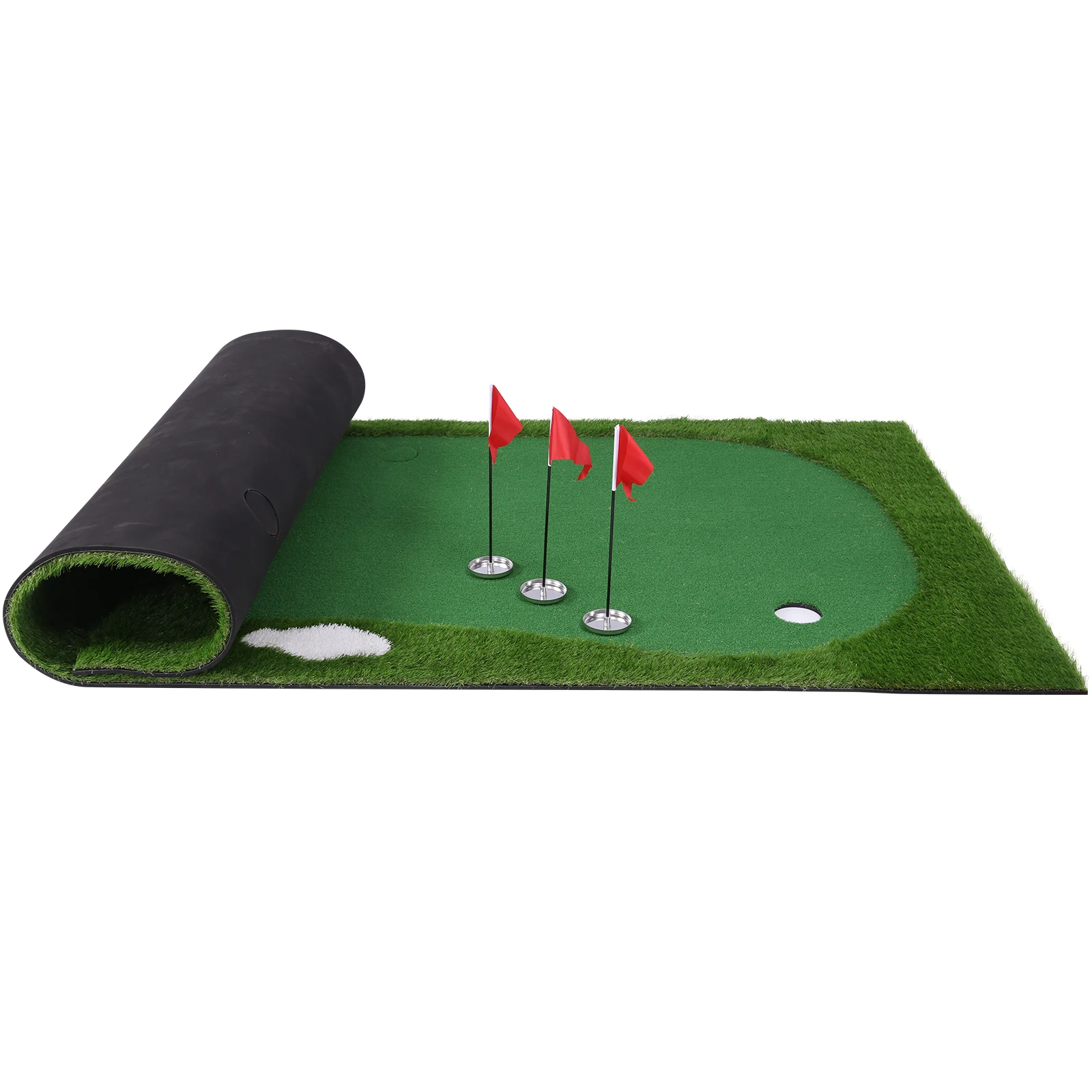 

Golf Putting Training Mat Golf Putting Green with Movable Cup/Slope Pad 3mx1.5m W/ 3 Flag for Putting Practice Indoor Outdoor