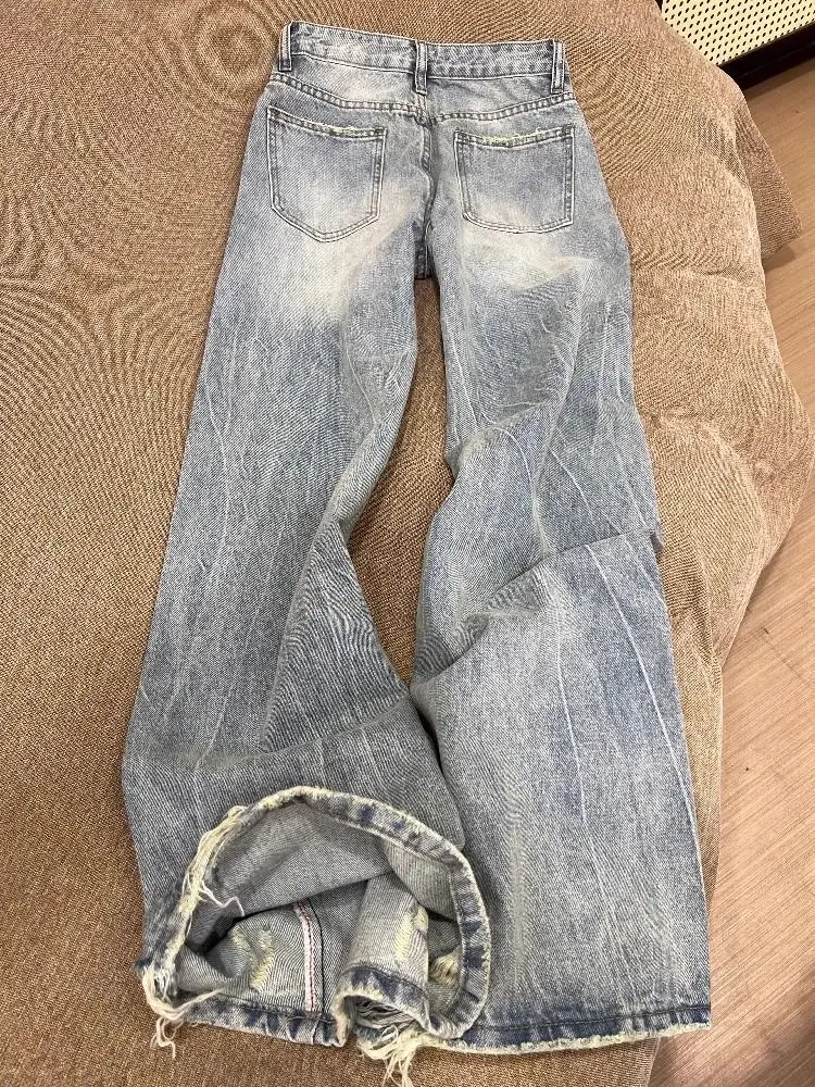 فضفاض الجينز النساء الملابس الشارع الرجعية غسل والشيخوخة ممزق الجينز للنساء عادية واسعة الساق عالية الخصر الجينز امرأة السراويل