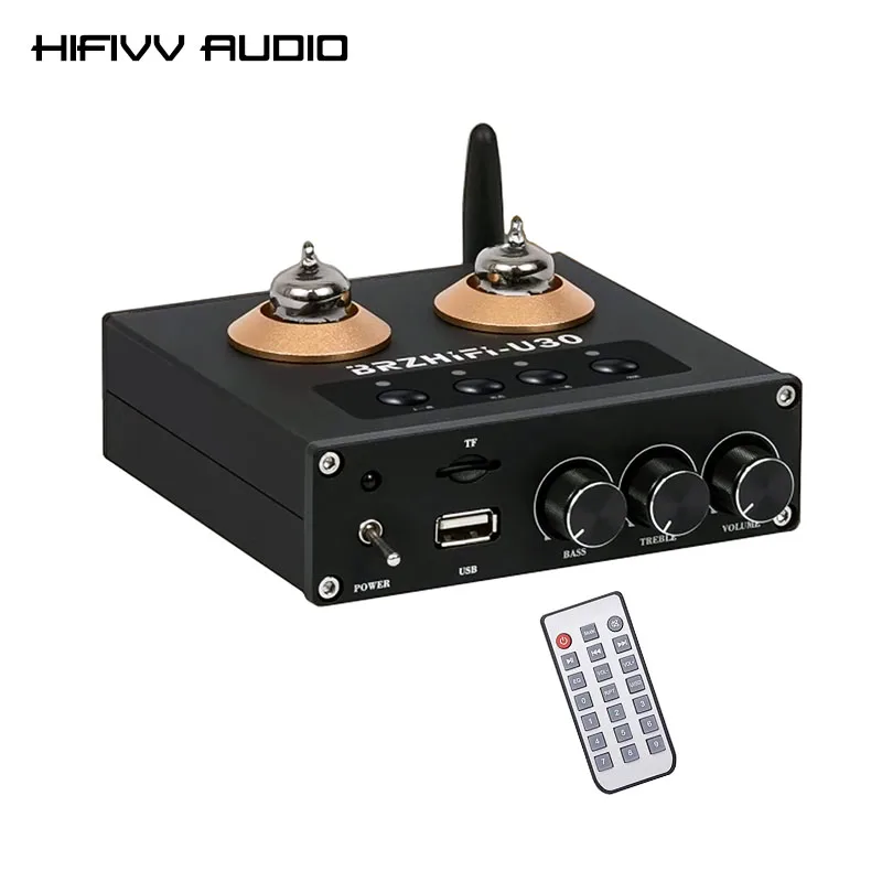 Hifi Home Desktop Vacuum Tube Preamplifier JAN GE 5654W Tubes Bluetooth 5.3 Audio Pre Amplifier Support AUX U Disk MP3 Format