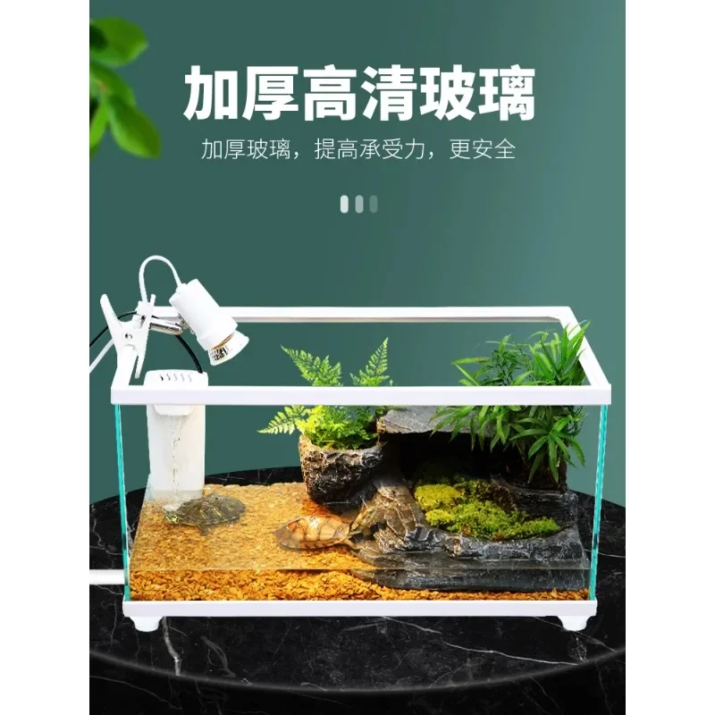 Turtle tank large villa with terrace medium and large amphibious tank landscaping household glass turtle breeding box