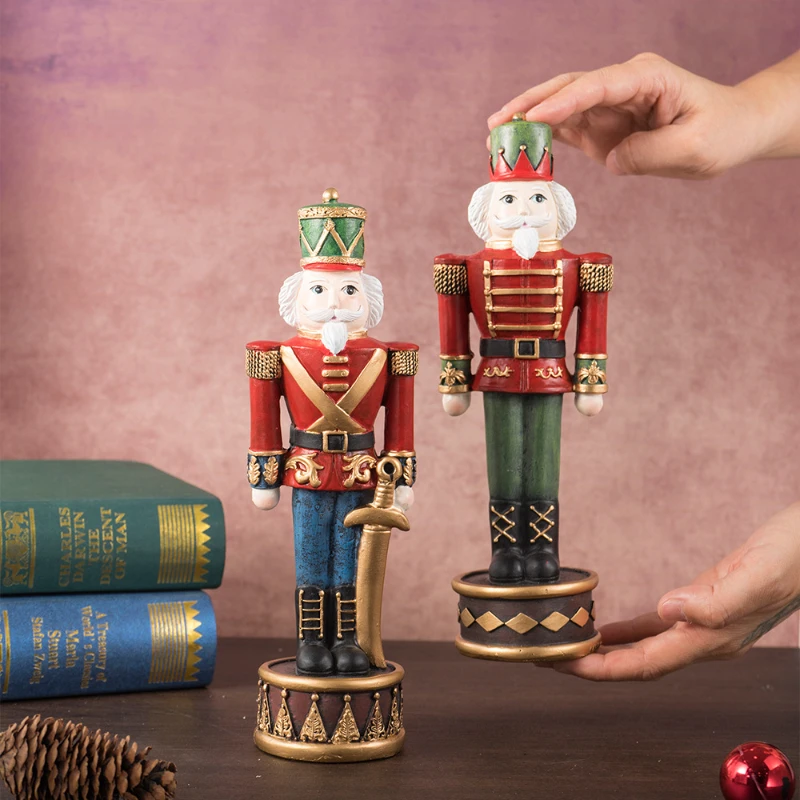 Christmas Ornament Home Decorative Figures Nutcracker Puppet Soldier Resin Wine Cabinet Desktop Accessory Action Figure New 2024