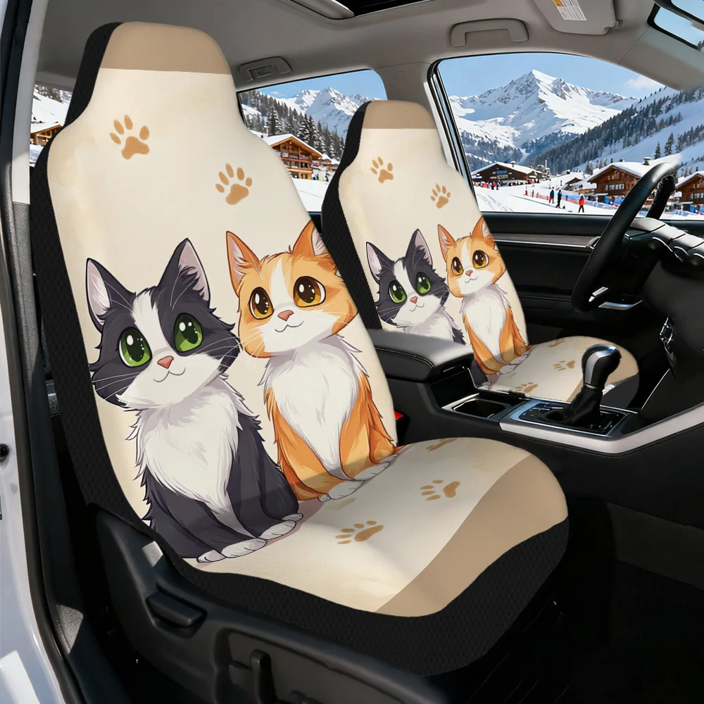 2pcs Universal Car Seat Covers Set, Cute Cats With Pawprints Print, Elegant Vehicle Seat Covers. Fits Daily Library Visits & Wee