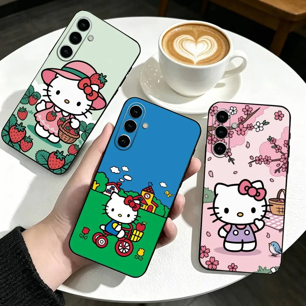 Cute For Hello-o Kitty-Y White  Phone Case Black Silicone Soft For Samsung Galaxy A73,A72,A71,A70,A53,A52,A51