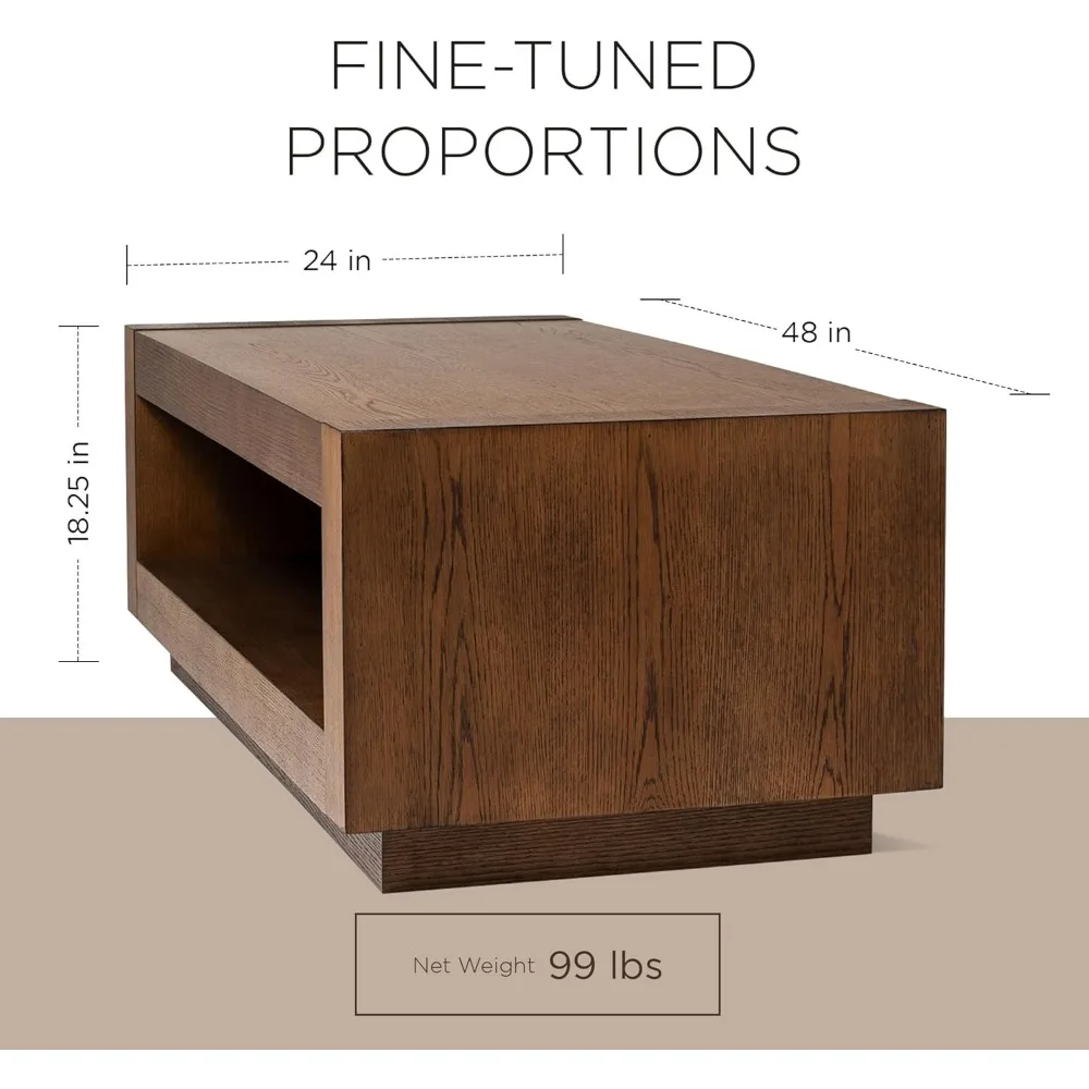 Artemis großer 2-stufiger zeitgenössischer rechteckiger Couch tisch aus Holz in der Mitte mit Regal ablage für Wohnzimmer in raffinierter