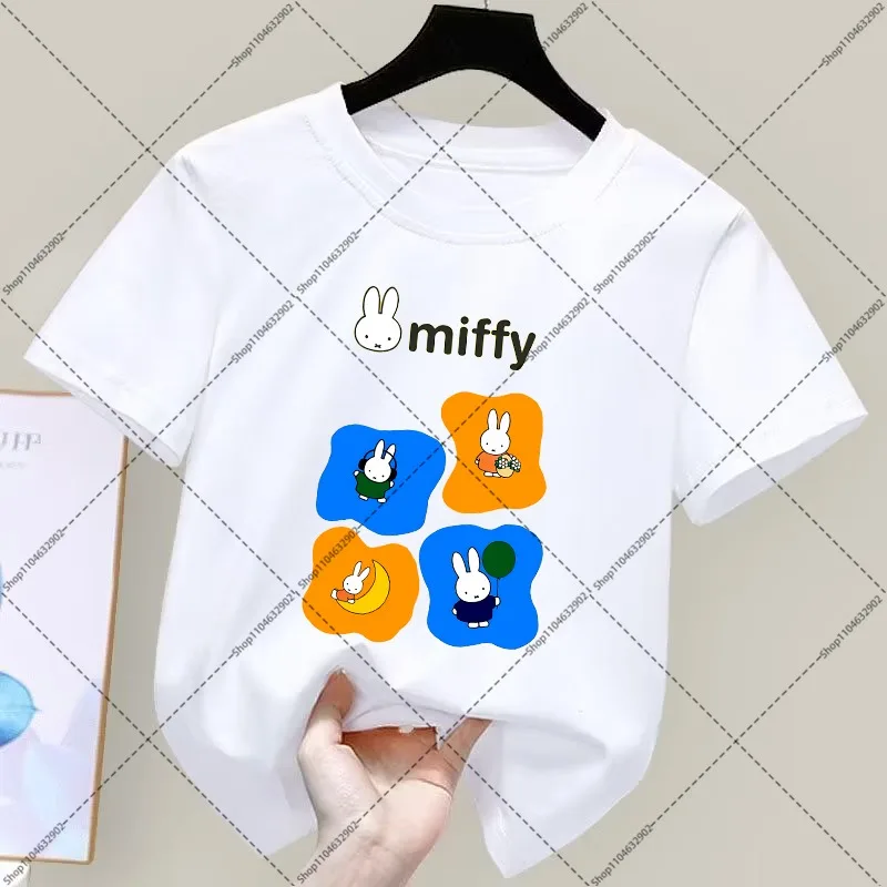 Miffy Unisex T-shirts Cartoon Anime Pattern Printed Short Sleeves Summer Comfortable and Breathable Clothes Cotton T-shirt Gifts