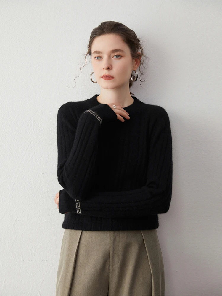 Elegant Sweater Women's 100% Cashmere Sweater Pullover Autumn Winter Clothing O-Neck Pullover Chic Warm Knit Cozy Bamboo Texture