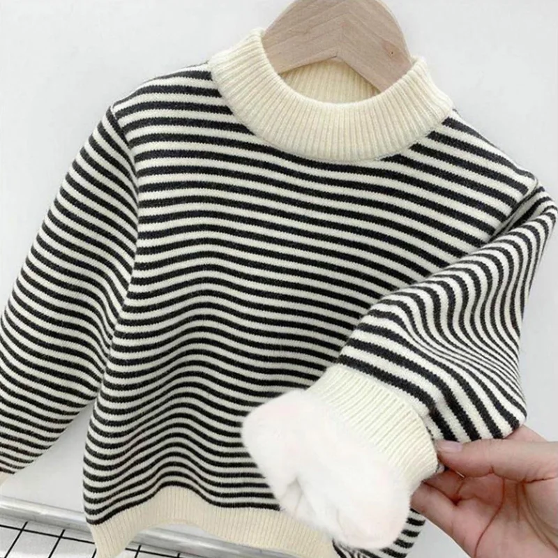 سترة الأولاد سميكة الخريف/الشتاء جديد عصري متعدد الاستخدامات الأولاد مخطط محبوك سترة الأطفال #5