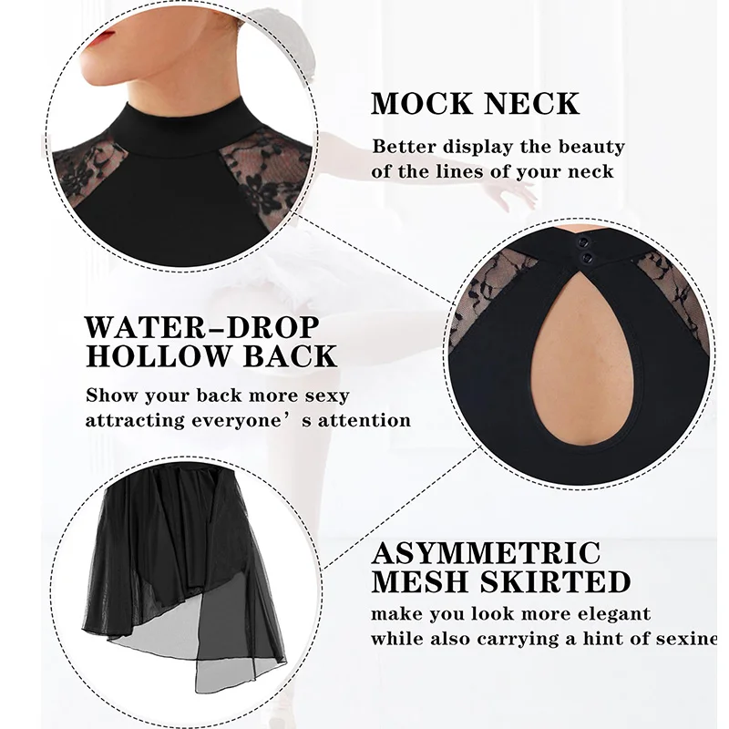 فستان رقص باليه حديث غنائي للنساء، زي رقص معاصر غير متماثل عالي ومنخفض الشبكي