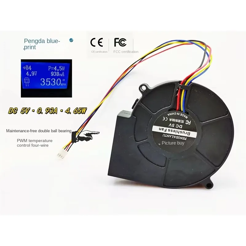 pa  Blueprint 9733 Double Ball Bearing 5V 0.93A High Speed PWM Temperature Control Turbine Blower Cooling Fan