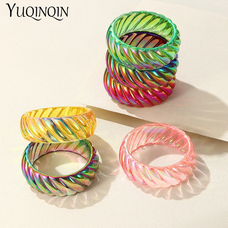 New Vintage Indian Punk Bangles for Women Trendy Wide Thick Colorful Acrylic Bracelets & Bangle Party Retro Jewelry Spiral Gifts