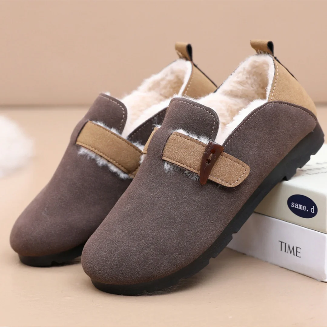 

2024 autumn and winter new cashmere warm lazy slip-on women's cotton shoes retro fashion bean shoes cotton boots