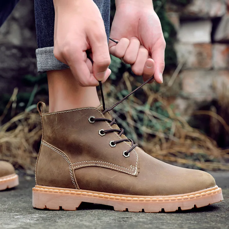 أحذية رجالية جلدية مصنوعة يدويًا في الكاحل ، أحذية ترفيهية خارجية ، خفيفة الوزن ، أحذية عمل رجالية ، كلاسيكية ، كاجوال ، مصمم ، موضة
