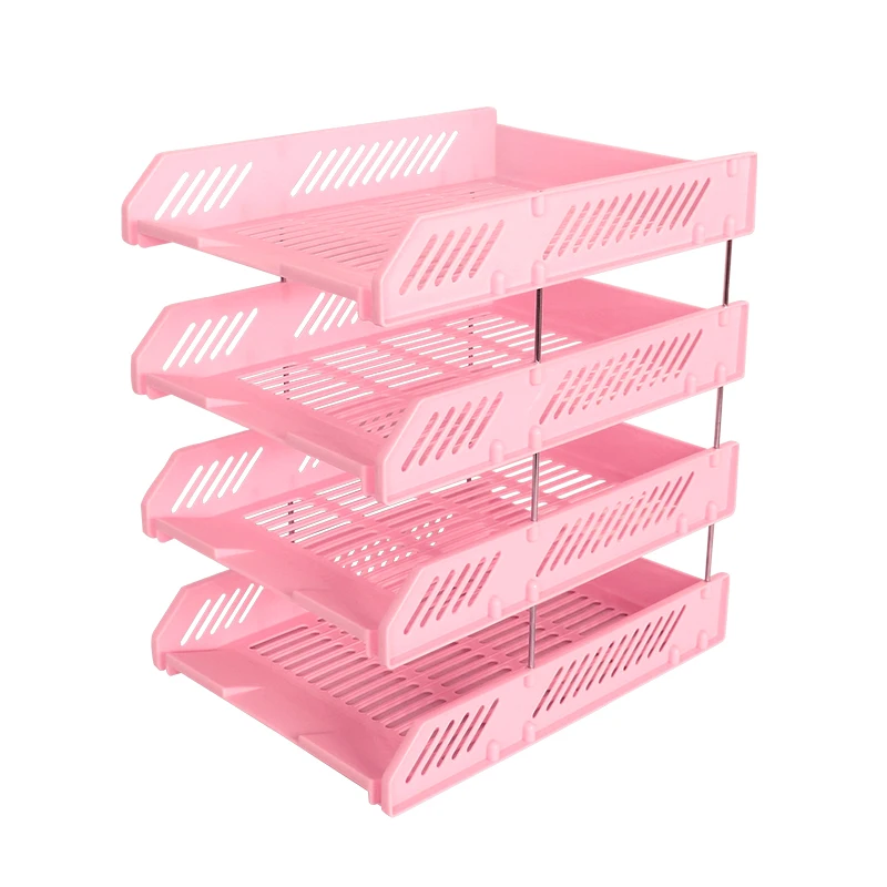Multi-layer File Rack Tray, suporte de plástico, Office Storage, 4-Layer File Rack