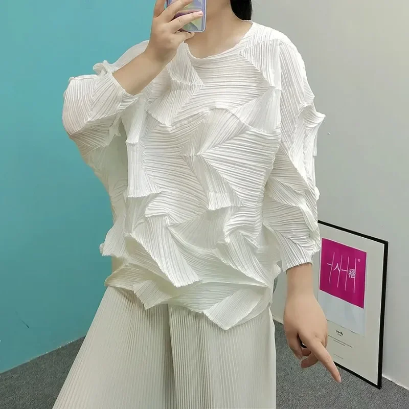 Many Color Casual Pleated T-shirt Women Irregular Design Loose Solid Color Pullover Tops Versatile 2026 New  AL8161