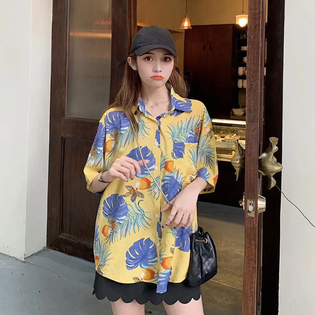 Camisa Floral de manga corta para mujer, camisa de estilo de súper Hada para vacaciones en la playa, estilo Retro, Y4R6