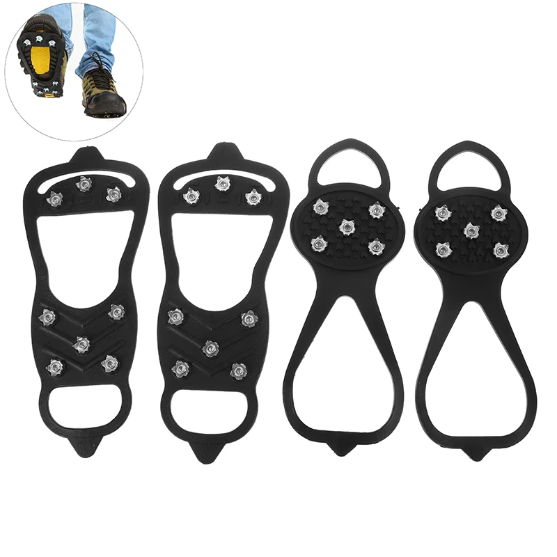 Penutup sepatu olahraga musim dingin untuk wanita pria 2 buah 5/8-Stud antiselip cakar es salju mendaki Spike grip cleat Crampon penutup Bot