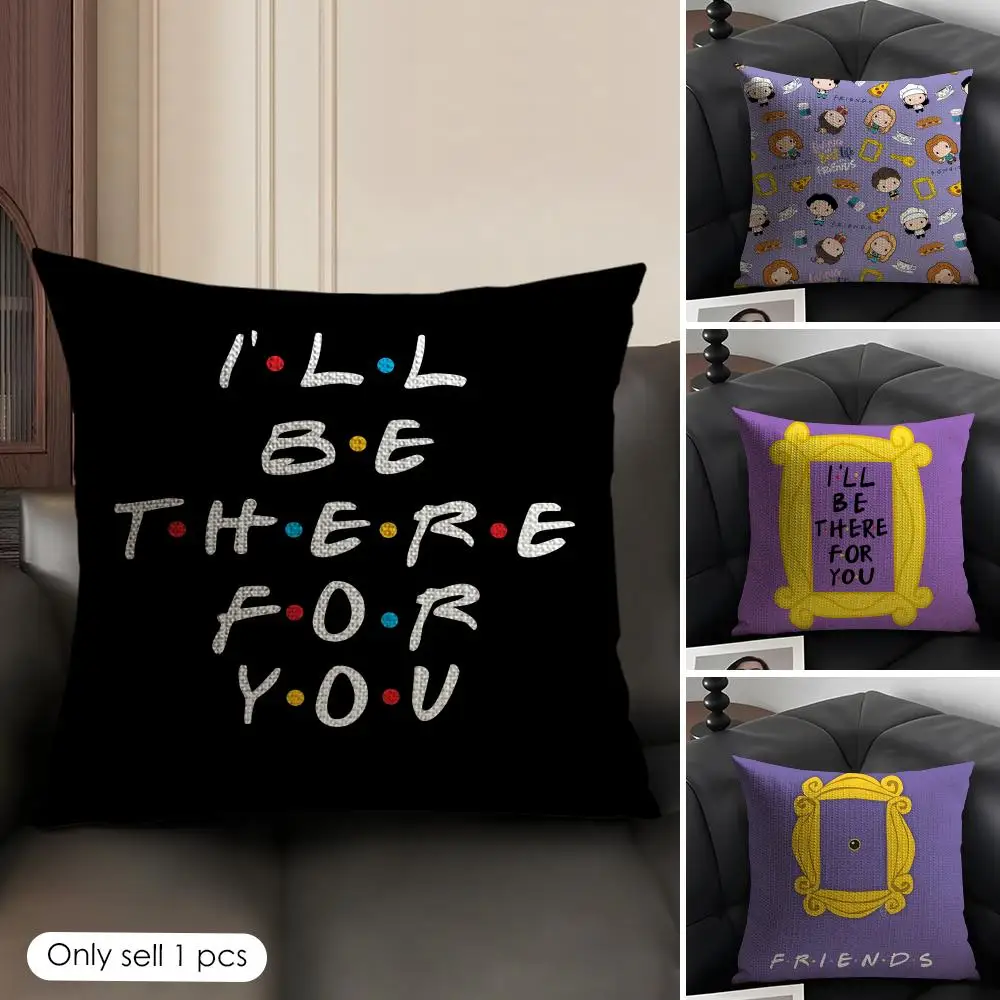 Classic F-Friends TV Show Cushion Cover Natural Linen Organic Fabric Double-Sided Printing Sofa Home Decor Gift Pillow Case