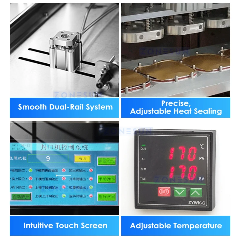 Zonesun ZS-FK4D K سدادة الأكواب قبل قطع غطاء سدادة الأكواب ورقة آلة ختم الأكواب شبه التلقائي آلة ختم الأكواب