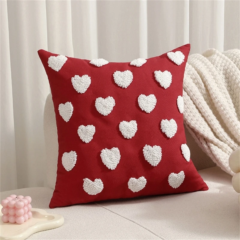 D0AD Love Heart Florals Embroidery Pillowcase Polyester Cotton for Romantics Home Accent