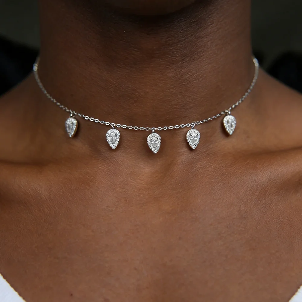 2026 Neue Edle Mode Damen Glänzende Tropfenförmige CZ Zirkon Schmuck Hochzeit Verlobung Charm Halskette Choker