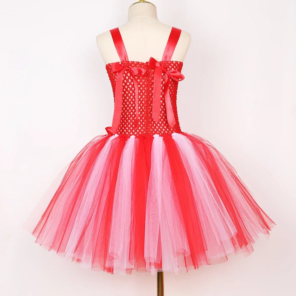 Girls Christmas Dress Red White Christmas Party Candy Cane Costume Kids Toddler Holiday Xmas Party Tulle Tutu Dresses Clothes