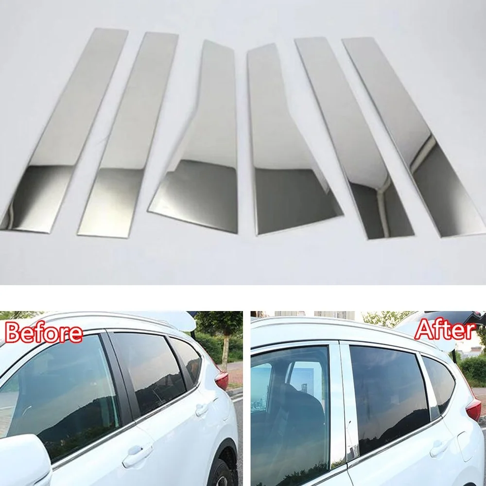 

6Pcs Stainless Steel Chrome Car Exterior Door Window B C Pillar Post Cover Trim Car Styling Sticker For Honda CRV CR-V 2017-2022