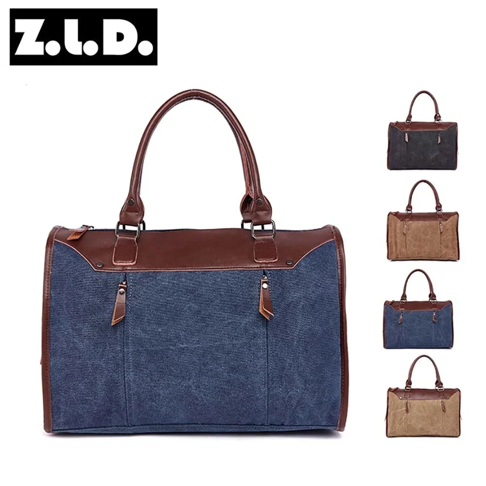 New Multifunctional Men's Handbag Woman Casual + PU Shoulder Bag Large Capacity Canvas Men Splice luggage Travel Bags