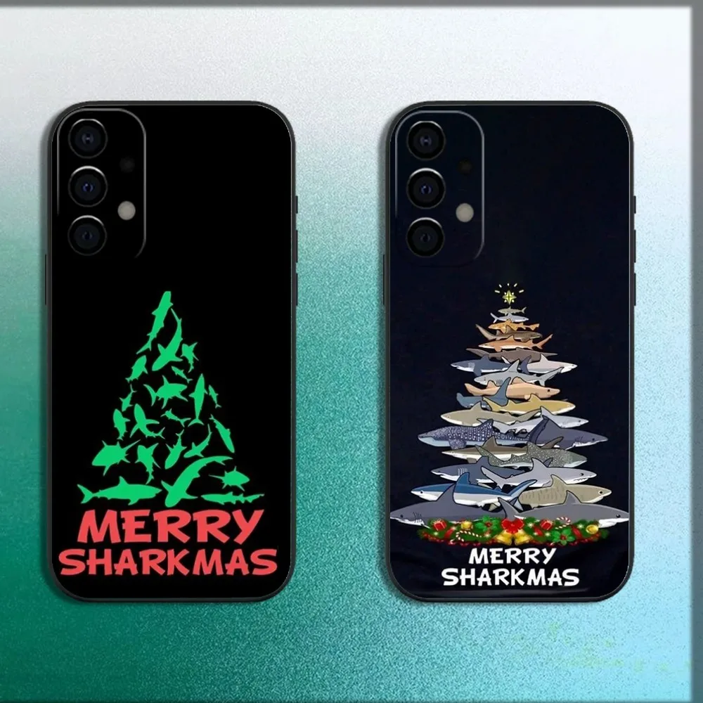 

Shark Christmas Tree Phone Case For Samsung Galaxy A13,A21s,A22,A31,A32,A52,A53,A71,A80,A91 Soft Black Cover