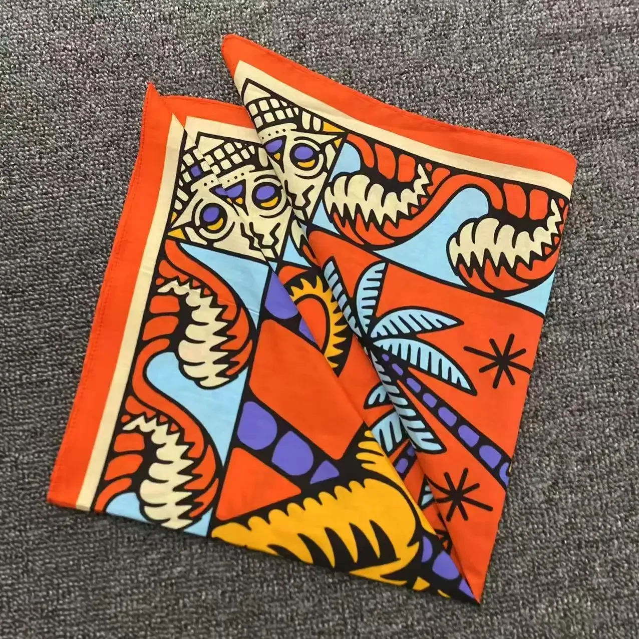 Pañuelo retro con estampado Digital, turbante deportivo de baile callejero de hip-hop, bufanda cuadrada de algodón retro con dibujos animados