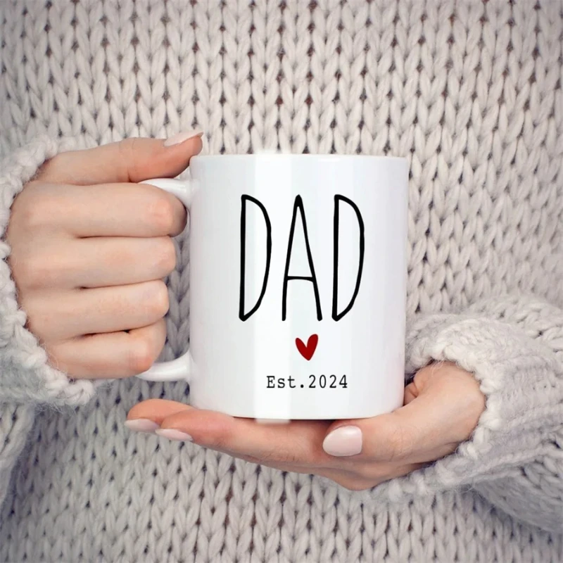 

New Dad & Mom Est 2024 Mugs Set for New Parents Gift Birthday Gifts Novelty Coffee Ceramic Tea Cups White 11 Oz