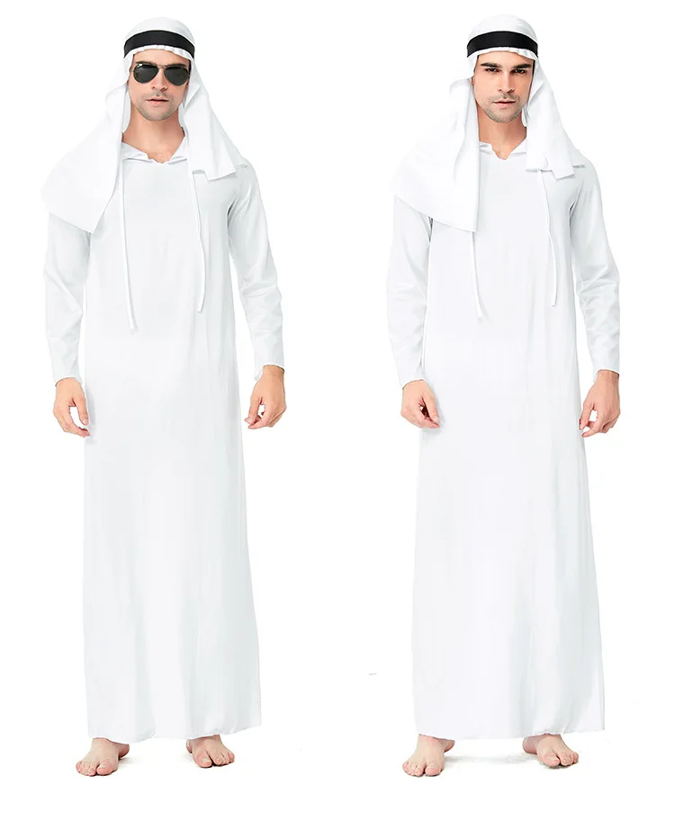 Kostium Cosplay dla dorosłych, arabski książę z Bliskiego Wschodu, biały, długie szaty w stylu Dubajskiego Emira, książę z Dubaju, strój na Halloween, odzież męska, strój narodowy na scenę...