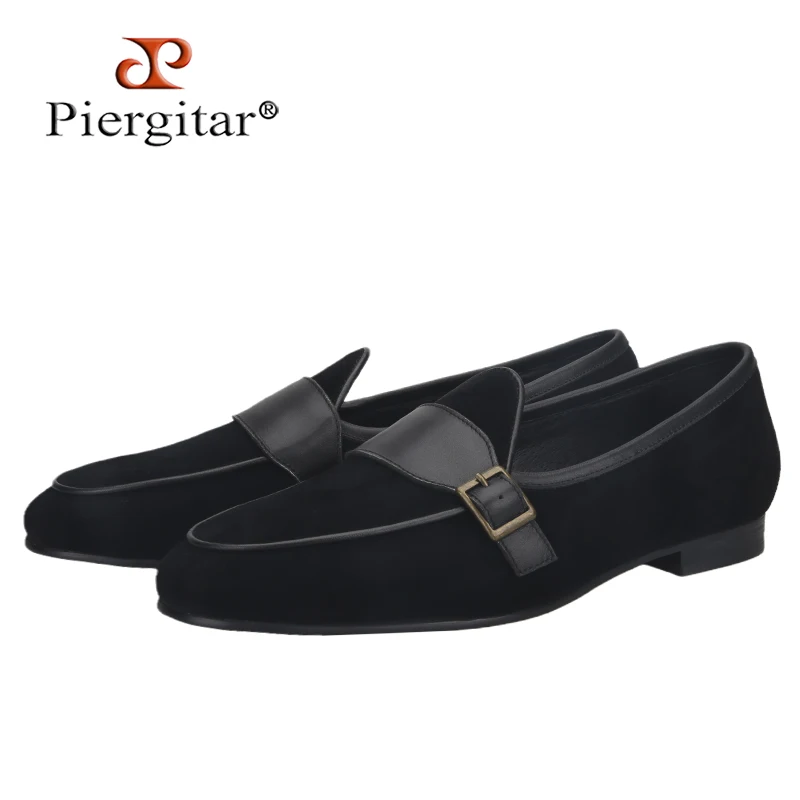Piergitar Summer New Model Black Suede Men's Slip-On Shoes Handmade Bronze Single Button Loafers Versatile And Breathable