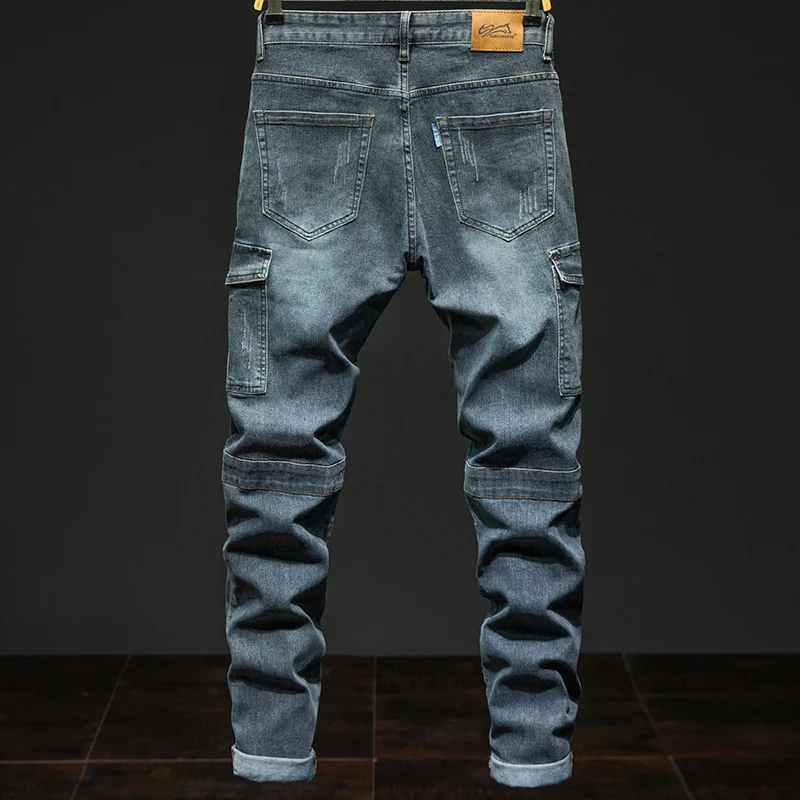 Multi Pocket Cargo Jeans for Men Straight Loose Jogger Denim Pants Plus Size 42 44 Stretch Slim Fitting Trousers