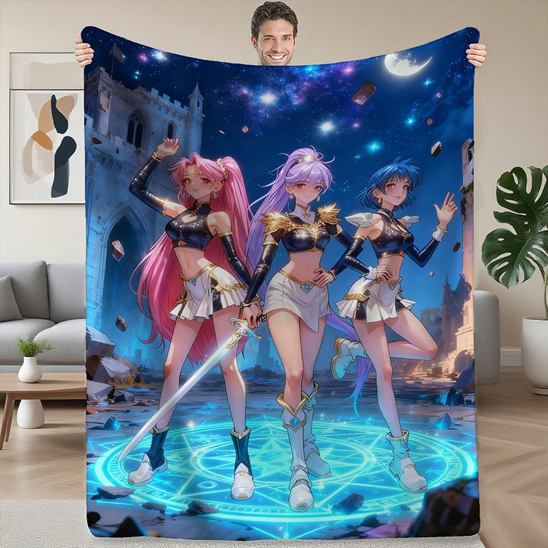 Manta de Anime K POP Witch Hunting Group, Guerrera Femenina, Franela Suave para Todas las Temporadas, Ligera y Acogedora para Decoración del Hogar y Viajes