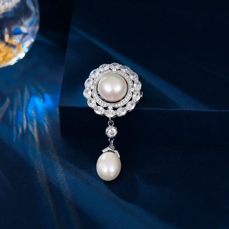 Niche High-End Suit Jacket Accessory Brooch Multi-Purpose Fixed Clothing Pin Water Drop Freshwater Pearl Brooch