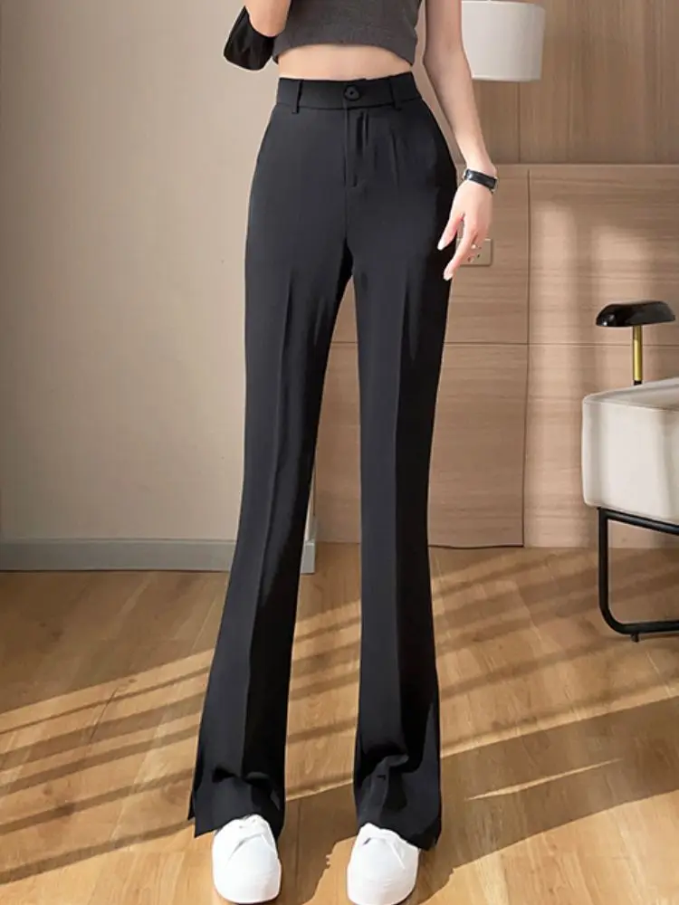 

S-5XL Women's New flared Pants Fashion Women Straight Trousers Elegant Side Split Casual Office Lady Suit Pants Pantalones Mujer