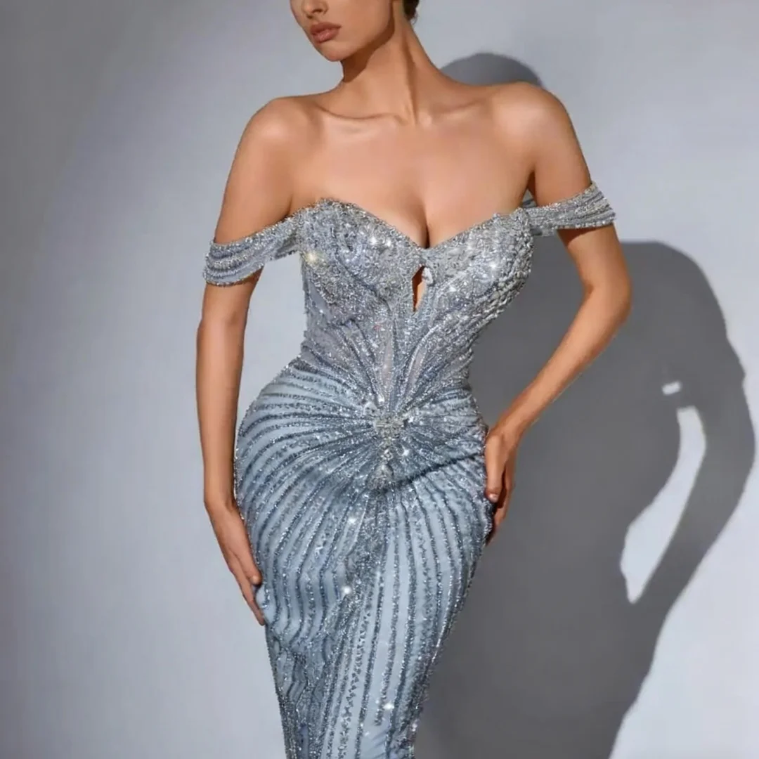 

Customized Mermaid Off Shoulder Strapless Crystals Beading Prom Gown formal evening dresses birthday party prom gowns for women