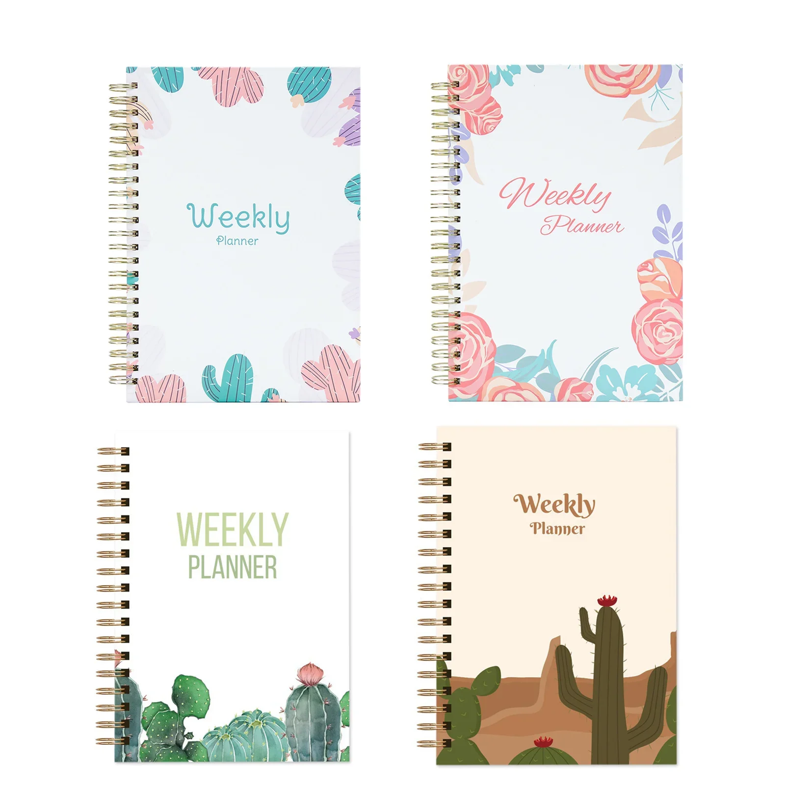 A5 Weekly planning notebook English cactus pattern school supplies schedule book hardcover coil notepad planner to-do list books