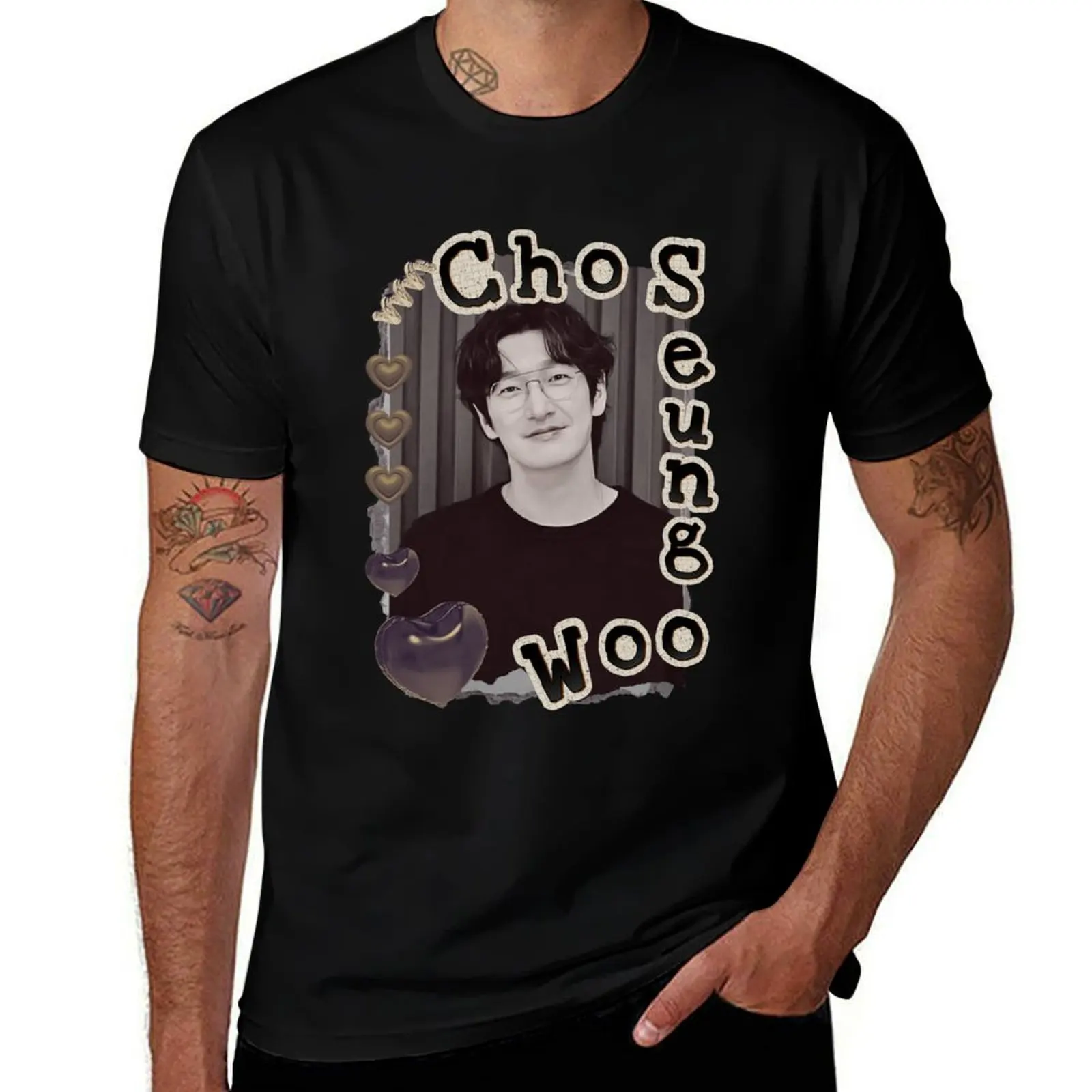 

Cho Seung-woo Korean Drama Actor Scrapbook Collage Cozy Y2K Vintage Design T-Shirt blue archive plain t shirts men