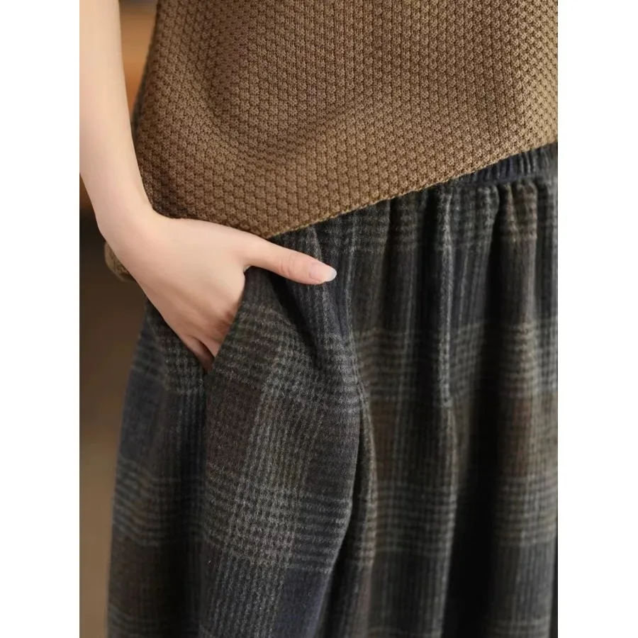 

Slimming A-Line Midi Skirt Women's Woolen Plaid Spring Autumn New Sle Loose Fit Retro Waist Design Commute Friendly