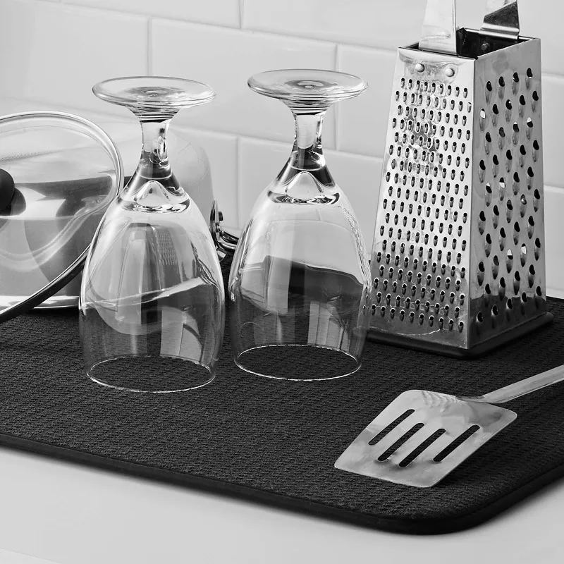 Microfiber Dish Drying Mat, Absorbent Kitchen Countertop Drying Mat for Dishes, Glasses and Utensils, Black